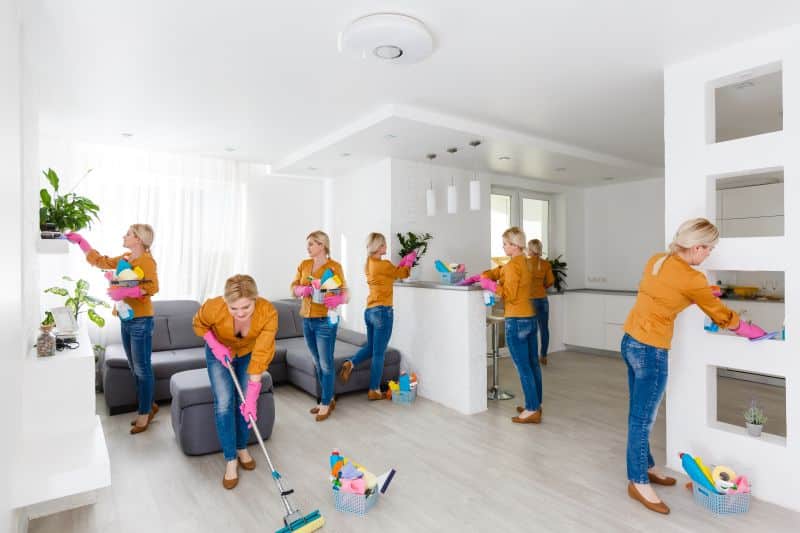 Young woman doing housework, cleaning